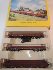 + F69 H0 BRAWA 42020 Güterwagen-Set 3teilig Flachwagen Samms DB NEM KK 1x defekt