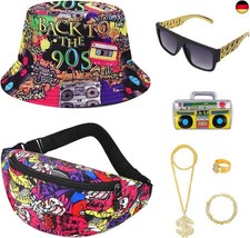 7Stück 80er Jahre Accessoires, 80er Jahre Outfit Herren, Zuhälter Kostüm Ga