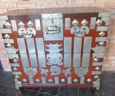 Antik Truhe Kommode Asia Holz/Aufwendige Metall Beschläge, 1m x 1m