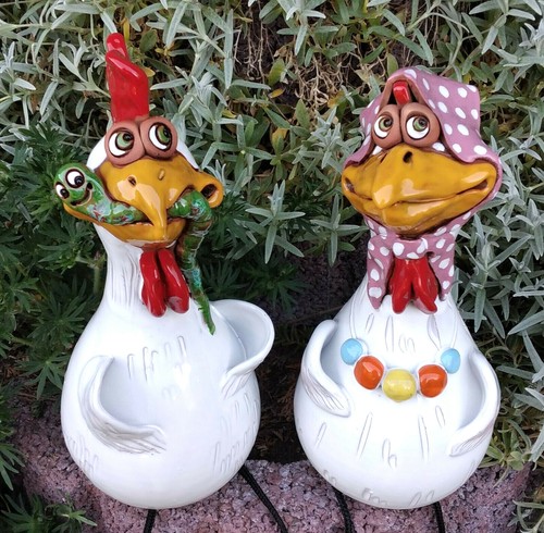 Keramik huhn hermine hahn - huhn, hermine,