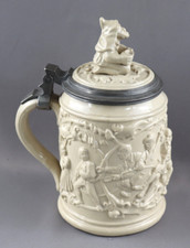Mettlach Bierkrug Stein No. 485 / Musiker und Kinder / Deckel mit Gnom
