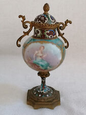 Frankreich Amphoren Vase Champleve Emaille Porzellan Vergoldet 19 Jhdt. Signiert