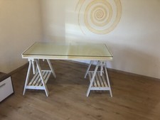 Auslagentisch Tisch Schreibtisch Glasplatte weiß