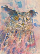 GERRY MILLER. Aquarell-"Eule"