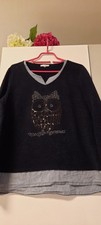 Kalisson Damenpullover dunkelblau mit Eule Applikation Gr 44 gestreift unterlegt