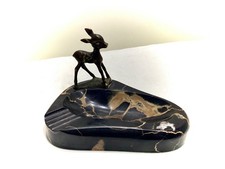 Vintage Marmor Zigarren Aschenbecher mit *Bambi* Figuren Bronze antik Sammler