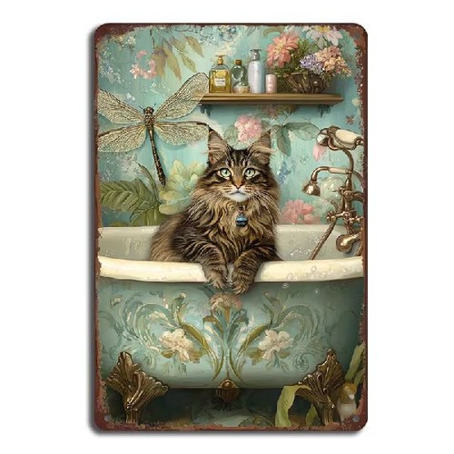 Blechschild katze badewanne - blechschild, in