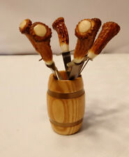 DDR Kleines Holzfass mit 6 Messer Obstmesser Holz Fass Party SET