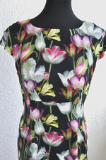 Kleid Handarb. neu rosa schwarz pink grün 38 40 42 Viskose Tulpen Empirekleid