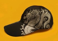 Basecap - chinesischer Drache - Schwarz - Druck Goldfarben - 100 % Baumwolle Neu