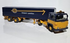 Wiking H0 1:87 LKW SCANIA 111 SATTELZUG PLANE PRITSCHE SPEDITION "ASG" BLAU GELB