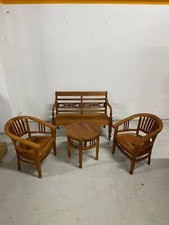 Kinder-Sitzgruppe aus massivem Holz (Teakholz) – Bank, 2 Stühle und Tisch