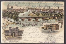 6539. Litho Neu-Ulm Friedenskaserne, Bahnhof, Panorama 1900
