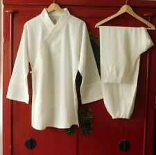 Tai Chi Qigong Kung Fu Anzug Diagonal Kragen Gr.170 Unisex Baumwolle-Leinen Weiß