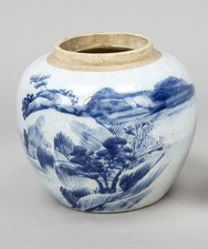 Chinesischer Ingwertopf, Blauweiß mit Landschaft, späte Qing/Republik, H. 15cm