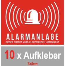 10 x AUFKLEBER ALARMANLAGE ALARMGESICHERT, ALARM SICHERHEIT selbstklebend 7x5 cm