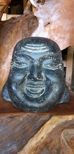 Happy Buddha Kopf Indonesien Lavastein Skulptur Statue Feng Shui Garten Deko