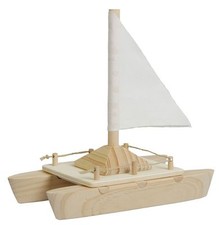 Bausatz Katamaran Holz Basteln Bemalen Spielen für Kinder Boot Schiff Segelboot