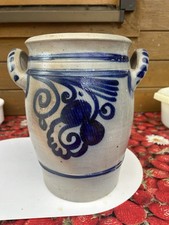 Steinguttopf ca. 25 cm Blau Steinzeug Henkel Gurkenfass Pflanzgefäß Deko Rumtopf