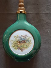 Schnupftabak Flasche  mit Stöpsel, Schnepfe und Blumen, grün mit Goldrand
