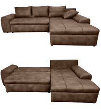 Ecksofa Vintage Schlafsofa Eckcouch L-Sofa mit Ottomane und Bettkasten in Braun