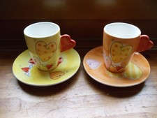 2er Set Mila Design Herz Espresso Tasse mit Unterteller Neu handbemalt