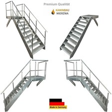 Stahltreppe Verzinkt 10 Stufen Höhe190cm ink Podest 100x100cm Aussen Podestreppe