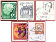 Deutsche Bundespost (408b) - fünf gestempelte Briefmarken verschiedener Werte