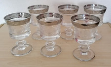 6 Kristall Likörgläser, Schnappsgläser mit Fuß und Silberrand