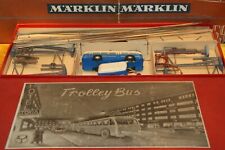 Eheim O-Bus, Trolleybus,2-achsig,Kofferanhänger, blau,6 Masten, 12 Drähte,gut.