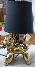 Tisch Lampe Design Hunde Gold Weiß Lampeschirm Textil Schwarz 