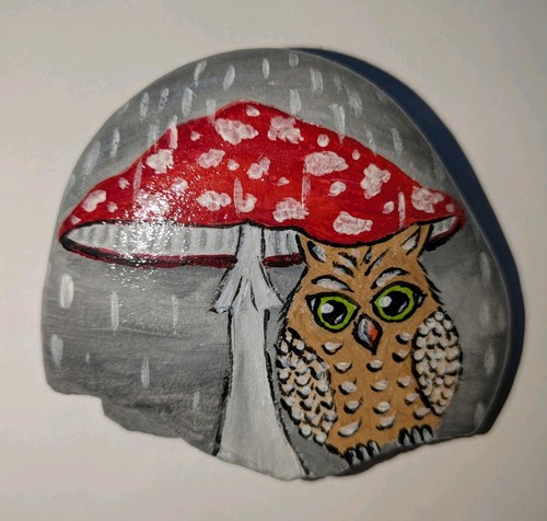 Bemalter stein eule - eule, 🍄