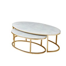 Couchtisch 2er Set oval in Marmor-Optik– 130 x 70 x 42 cm / 90 x 52 x 36 cm