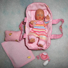 %**Mini Baby Born Puppe mit Strampler*Tragebett*Decke*Kissen*Schnuller...**%