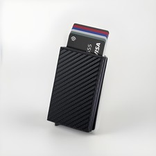 Hision RFID Slim Wallet – Kartenetui mit Münzfach (Schwarz, Carbon-Optik)