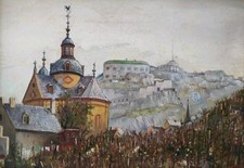 Gemälde Ölbild auf Platte, 19. Jahrhundert, Signiert Ansicht Ehrenbreitstein 