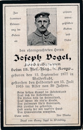 Wk1 sterbebild joseph - wk1, vogel