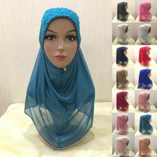 Damen Schal Muslim Hijab Crinkle Perlen Kopfbedeckung Schals Tücher 15 Farben