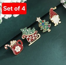Weihnachten Pin Anstecker 4er SET Weihnachtswichtel Baum Bonbon Stern Geschenk Geheimschlitten