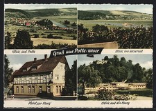Ansichtskarte Polle /Weser, Hotel zur Burg, Burg mit Dampfer, Wesertal 