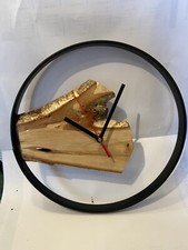 Wanduhr Handgemacht Eisenring Holz  Birke KEIN TICKEN leise