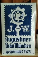 Emailschild  J.W.Augustiner Bräu ,München, gewölbt