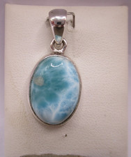 Rar Larimar Anhänger oval hellblau Dom.Rep Stein 925 Sterlingsilber 20 x 14 mm A