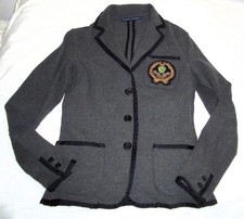 RALPH LAUREN entzückende Jacke Blazer Jersey grau schwarz gepaspelt Gr.S Gr.36