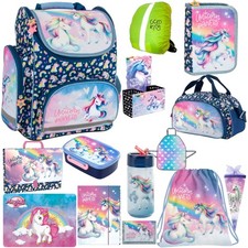 Einhorn Schulranzen für Jungen und Mädchen, 15er-Set - Schul-Rucksack für Kinder