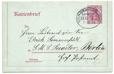 Germania Kartenbrief K11 mit Bahnpoststempel an einen Leutnant zur See #B165