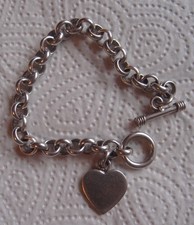 Schweres Gliederarmband 925 Silber mit Herz Anhänger 925 Silber ! 45,4 g schwer