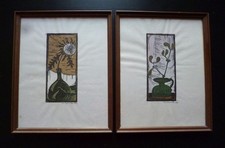 MARLENE REIDEL zwei Farbholzschnitte  Blumen in Vase Landshut TOP!!!