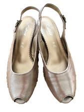 Elegante Damen Gabor Slingpumps Gr 7,5, Peep Toe Nappaleder, edler Glitzerlack,