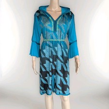 Blau Djellaba Caftan Kneelang Kleid mit Kapuze Tunika Kaftan mit Gürtel Gr.40/44